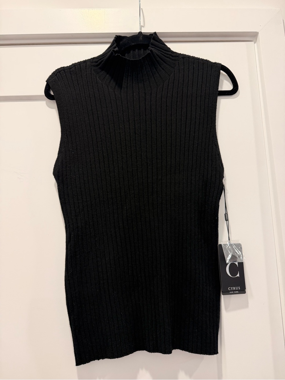 Cyrus Black Ribbed Sleeveless Turtleneck Sweater